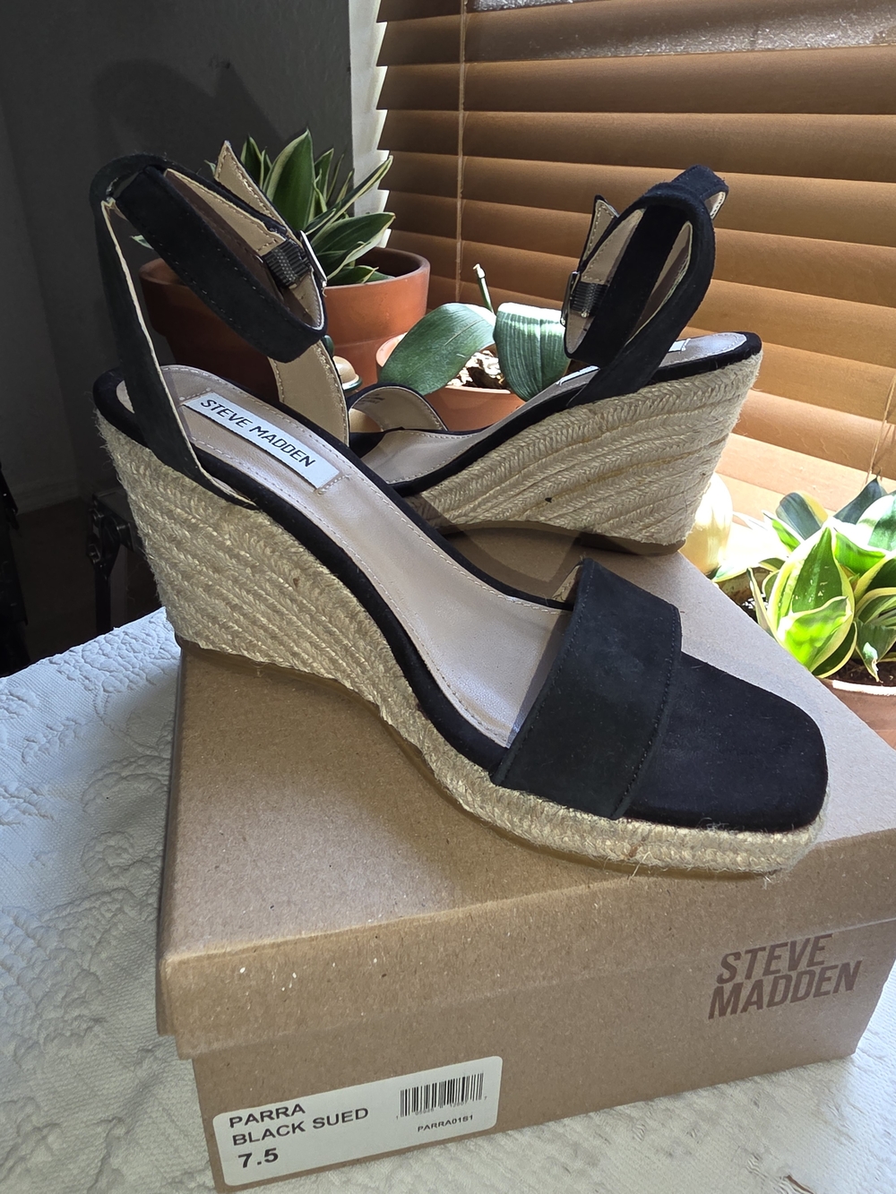 Steve Madden Black Suede Parra Wedge Sandals